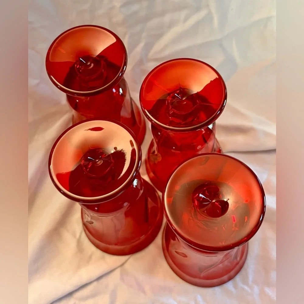 Fostoria Jamestown Ruby Red Juice Goblets - Set of 4 MCM Vintage Glassware 4.75